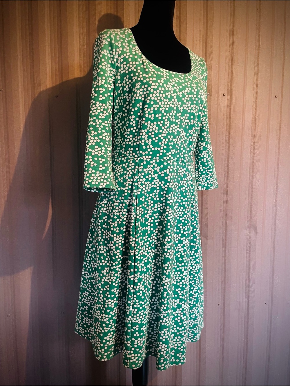 BODEN Julianna Ponte Dress 3/4 Sleeve Fit Flare US 8R Green White Midi Pockets - Picture 6 of 13
